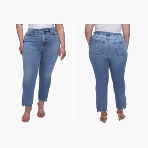 Good American Good Straight Crop Jeans Size 18 Side Slit Stretch Denim